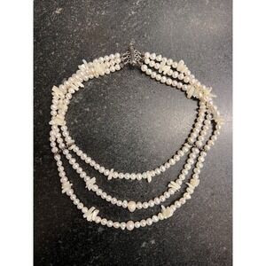 Sterling Stamped Triple Strand Of Fresh Water Pearls 15"‎